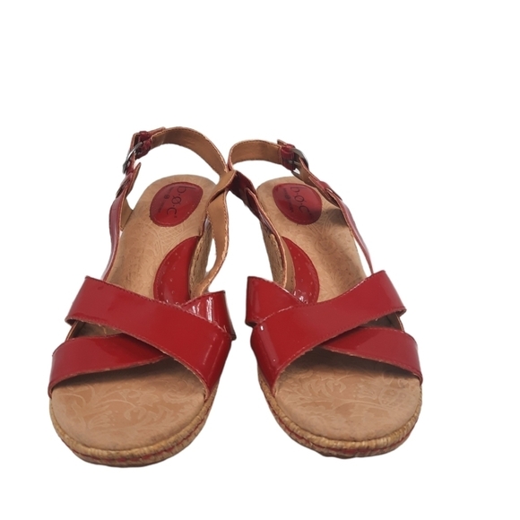 B.O.C Born Slingback Fire‎ Engine Red Patent Leather Wedge 10 Women's Sandals - Picture 3 of 10
